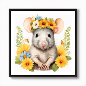 Floral Baby Rat Nursery Illustration (26) Art Print