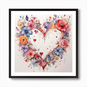 Watercolor Heart Of Flowers 1 Art Print