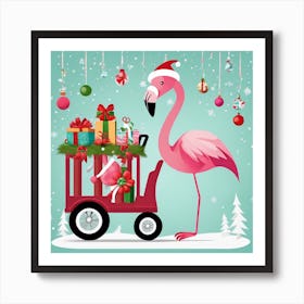 Flamingo Christmas Card Art Print