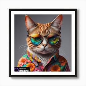 Boy Cat in Tropical Hawaiian Shirt and Sunglasses Poster