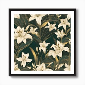 White Lillies On Dark Green Art Print