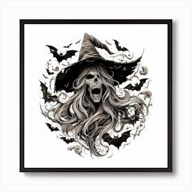 Witch With Bats Art Print