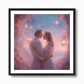 Dreamy Portrait Of A Cute Loving Couple In Magical Scenery, Pastel Aesthetic, Surreal Art, Hd, Fanta Art Print