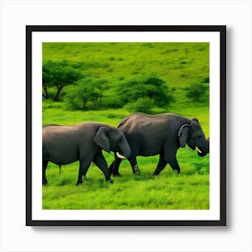 Elephants In The Wild Photo Art Print