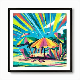 Sunlit Serenity Digital Painting Of Summer Lines On A Sandy Beach, Bathed In Gentle Sun Rays (3) Art Print