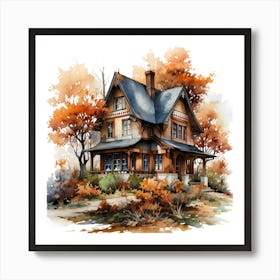 Watercolor House In Autumn 1 Art Print