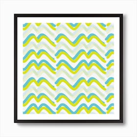 Wavy Lime Turqouis Stripes Art Print