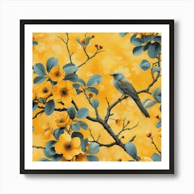 Yellow Floral Wallpaper Art Print