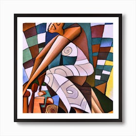 Cubist painting depicting: Person Rising Above of a Sea of Doubt, Fear and Chaos 3 Art Print