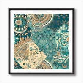 Teal Paisley Art Print