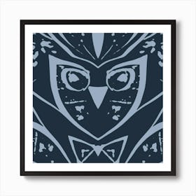 Abstract Owl Dark Blue And Grey 1 Art Print