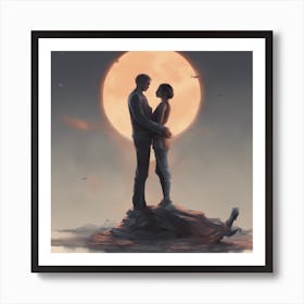 Couple Standing On A Rock Art Print