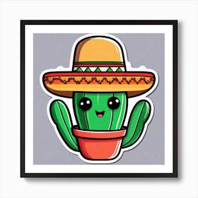 Mexico Cactus With Mexican Hat Sticker 2d Cute Fantasy Dreamy Vector Illustration 2d Flat Cen (30) Art Print