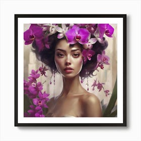 Woman With Orchids 5 Art Print