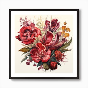 Vintage Botanical Flowers Illustration Art Print