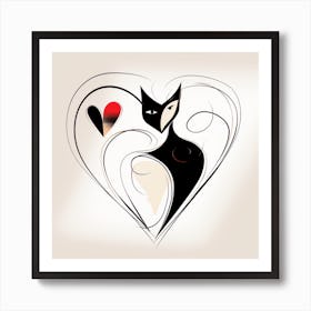 Abstract Cat Heart Minimalist Art Print