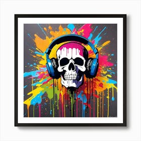 Skull With Headphones 1 Art Print