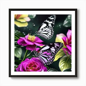 Butterfly And Roses 2 Art Print