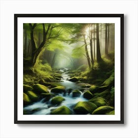 Stream In The Forest Art Print