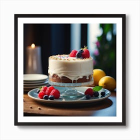 Cake On A Plate With Berries Art Print