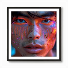 Asian Man With Neon Paint Art Print