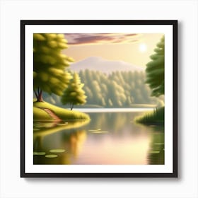 Landscape With Trees And Water 1 Art Print