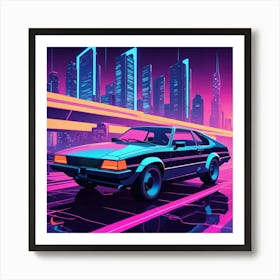 Neon Car In The City Art Print