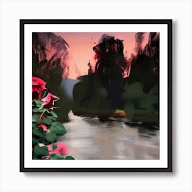 Roses By The River Art Print