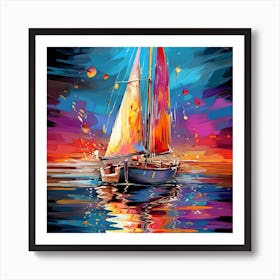 Sailboat At Sunset 11 Art Print