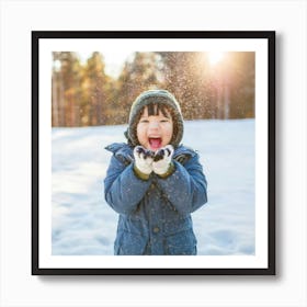 Happy Child In The Snow Art Print