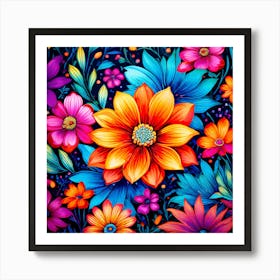 A Vibrant Bursting With Colorful Flowers Perfect For Those Who Love Nature, Floral Seamless Pattern, Floral Wallpaper, Colorful Flowers, Flower Painting 7 Art Print