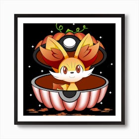 Fennekin In Pumpkin Ball - Pokemon Halloween Art Print