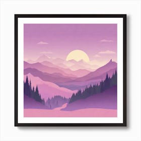 Misty mountains background in purple tone 127 Art Print