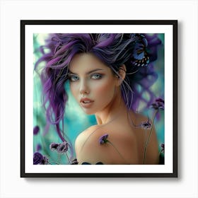 Beautiful Woman With Purple Hair Art Print