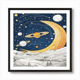 Planets And Moon Art Print