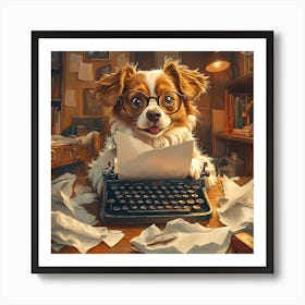 Funny Dog Writer Vintage Art Background 4 Art Print