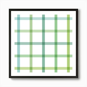 Retro tonal teal, apple and jungle green Spring Gingham Stripes on white Art Print