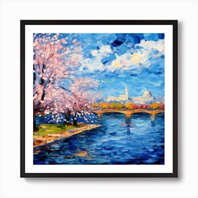 Cherry Blossoms On The River Art Print