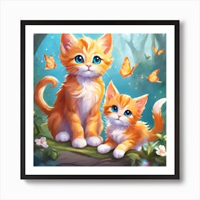 Two Kittens In The Forest Art Print