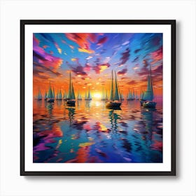 Sailboats At Sunset 10 Art Print