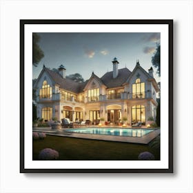 Luxury Home At Dusk Art Print