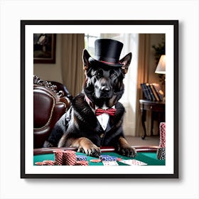 German Shepherd Top Hat Poker Art Print