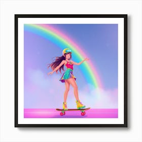 Rainbow Girl Skateboarding Art Print