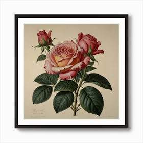 Roses flower plants painting art print Art Print