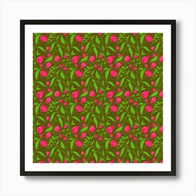 Red flowers on moss Art Print