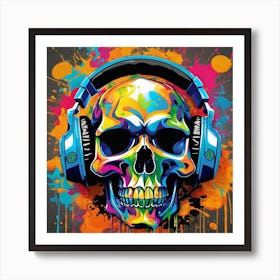 Skull With Headphones 62 Art Print
