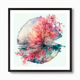 Watercolor Sakura Flower Abstract Art Print