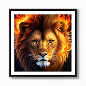 Lion And Fire Art Print