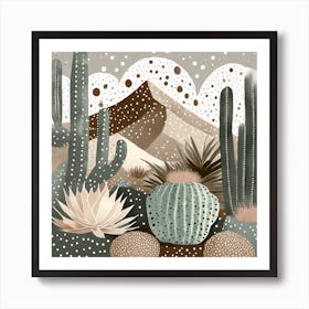 Firefly Modern Abstract Beautiful Lush Cactus And Succulent Garden In Neutral Muted Colors Of Tan, G (11) Art Print