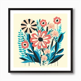 Mid Century Scandinavian Flowers 1 Art Print